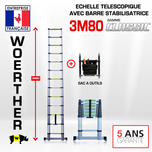 Scala telescopica 3m80 con barra stabilizzatrice - Gamma classica