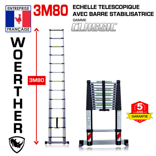 Echelle télescopique 2 mètres avec barre stabilisatrice