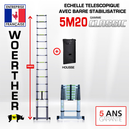 Echelle télescopique 5m20 avec barre stabilisatrice - Gamme classique