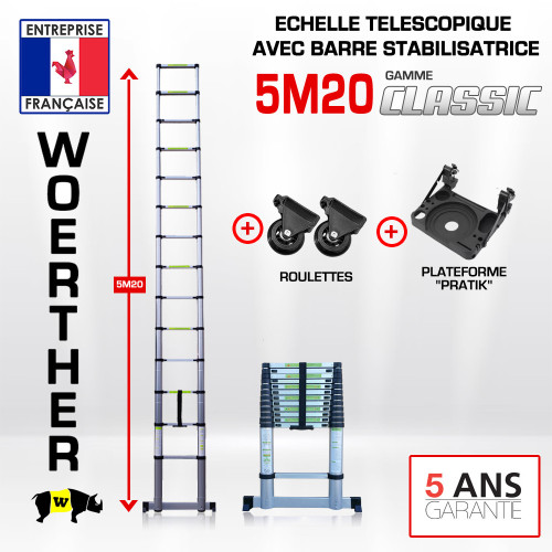 5m20 Teleskopleiter mit Stabilisator-Bar - klassischer Bereich
