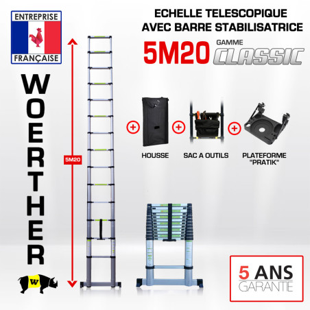 Scala telescopica 5m20 con barra di stabilizzatore - Gamma classica