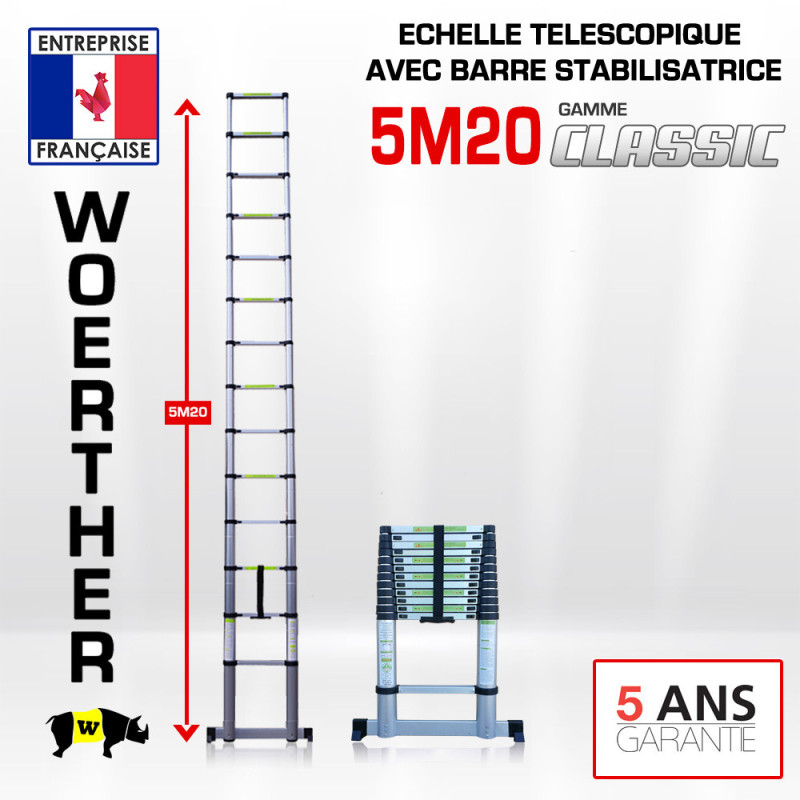Echelle télescopique 2 mètres avec barre stabilisatrice