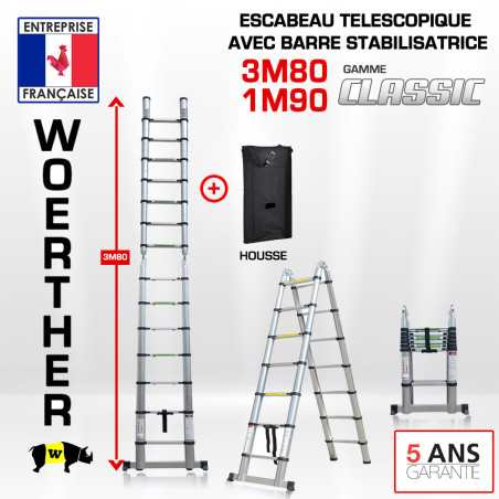 Sgabello telescopico 3m80-1m90 con barra stabilizzatrice - Gamma classica