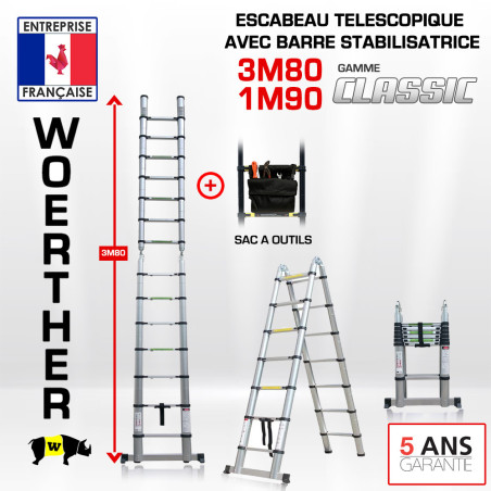 Taburete telescópico 3M80-1M90 con barra estabilizadora - Rango clásico