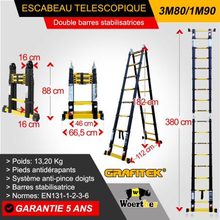 3M80-1M90 Teleskophocker mit doppelten stabilisierenden Balken - Grafitek Range