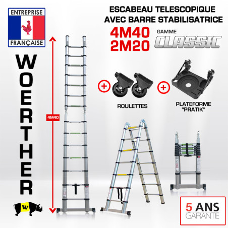 Sgabello telescopico 4m40-2m20 con barra di stabilizzatore - Gamma classica