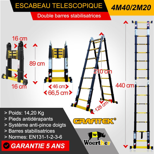 4m40-2m20 Teleskophocker mit doppelt stabilisierender Bars-Grafitek-Reichweite
