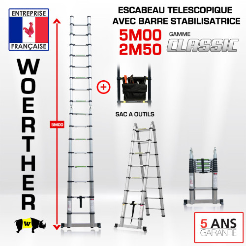 Sgabello telescopico 5m-2m50 con barra di stabilizzatore - Gamma classica