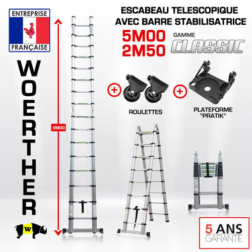 Taburete telescópico de 5m-2m50 con barra estabilizadora - CORRIO CLÁSICO