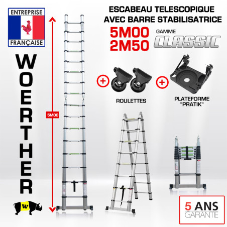Taburete telescópico de 5m-2m50 con barra estabilizadora - CORRIO CLÁSICO