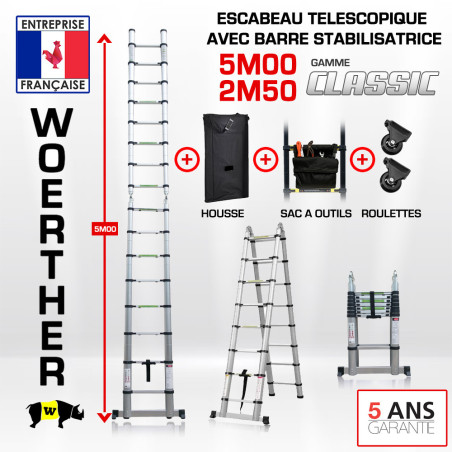 Sgabello telescopico 5m-2m50 con barra di stabilizzatore - Gamma classica