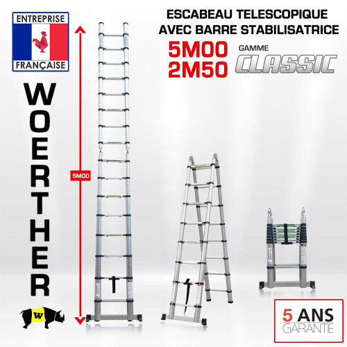 Scala telescopica di 2 metri con barra stabilizzante