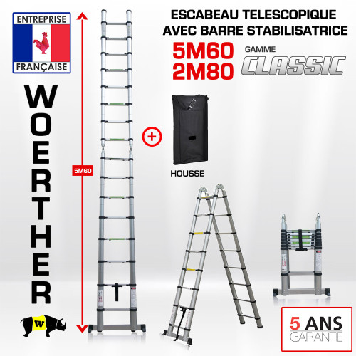 Sgabello telescopico 5m60-2m80 con barra stabilizzatore - Gamma classica