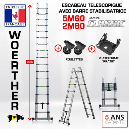 Sgabello telescopico 5m60-2m80 con barra stabilizzatore - Gamma classica