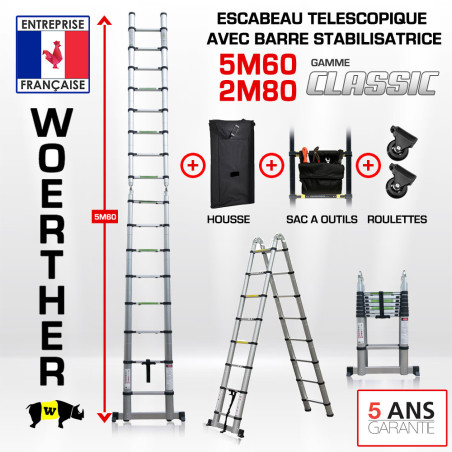 Sgabello telescopico 5m60-2m80 con barra stabilizzatore - Gamma classica