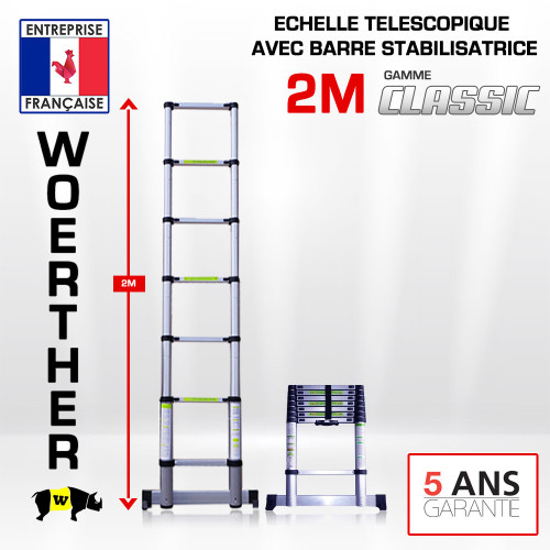 Scala telescopica da 2 metri con barra stabilizzatrice