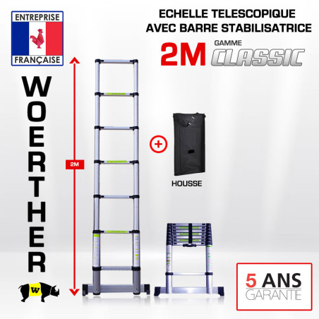 2 m Teleskopleiter mit Stabilisierungsstange – Klassische Serie