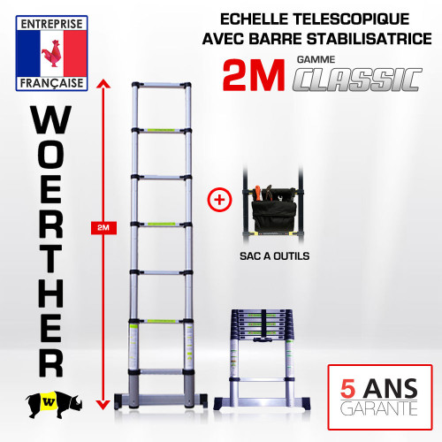 Scala telescopica 2 m con barra stabilizzatrice – Linea classica