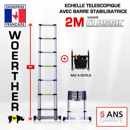 Scala telescopica 2 m con barra stabilizzatrice – Linea classica