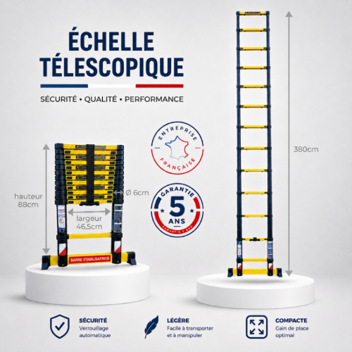 Échelle Télescopique 3,80 m Grafitek Aluminium 7175T6 | Woerther