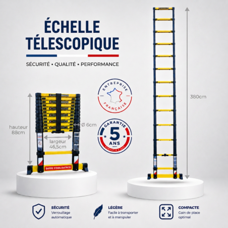 Échelle Télescopique 3,80 m Grafitek Aluminium 7175T6 | Woerther