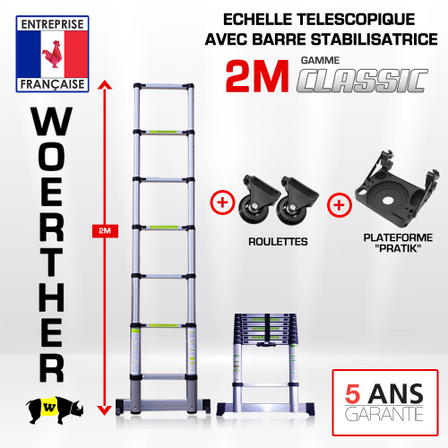 Scala telescopica 2 m con barra stabilizzatrice – Linea classica