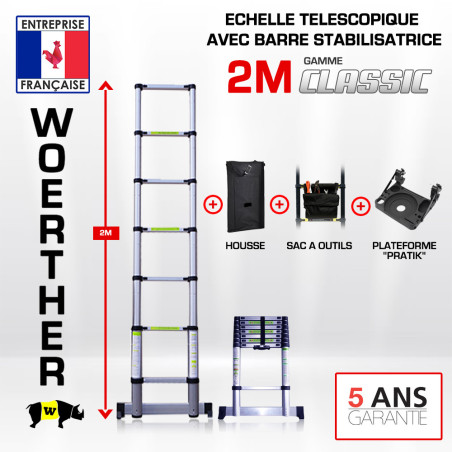 Echelle télescopique 2m avec barre stabilisatrice - Gamme classique