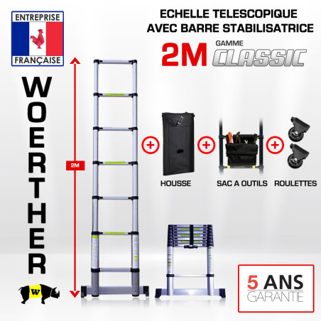 2 m Teleskopleiter mit Stabilisierungsstange – Klassische Serie