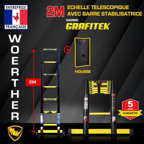 Scala telescopica da 2 m con barra di stabilizzazione - Gamma GRAFITEK