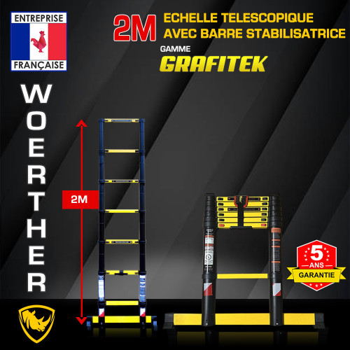Scala telescopica da 2 m con barra di stabilizzazione - Gamma GRAFITEK